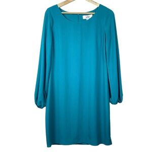 BELLE BADGLEY MISCHKA Long Sleeve Chiffon Shift Dress, Teal, Size 4